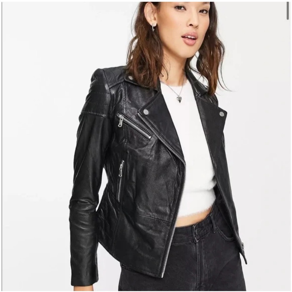 Barney's Originals Clara Real Sheep Leather Moto Black Jacket Size 6 NWT NEW